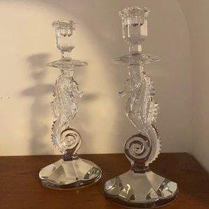 Waterford Crystal Seahorse Candlesticks Pair 11.5” Tall